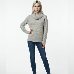 Jones New York Light Gray Ribbed Shawl Collar Sweater